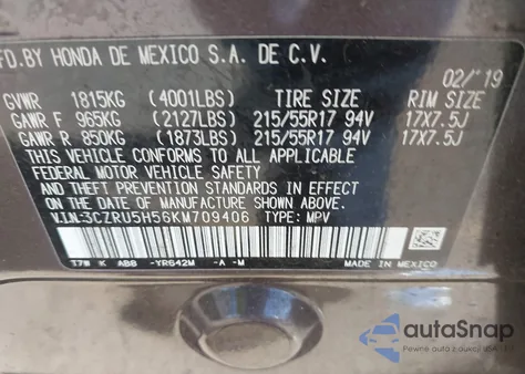 2019 Honda Hr-V Ex from USA, damaged, VIN 3CZRU5H56KM709406